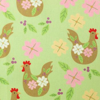 Preview: Baumwoll Druck Hühner mit Blüten auf Grün von Happy Easter by Swafing 